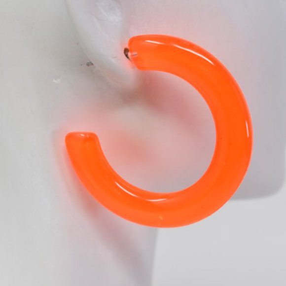 1.75" Retro Translucent Neon Orange Hoop Earrings - Picture 8 of 12